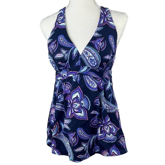 Lands' End Tankini Top Swimsuit Size 6 Racer Back Blue Purple Paisley - Picture 1 of 11